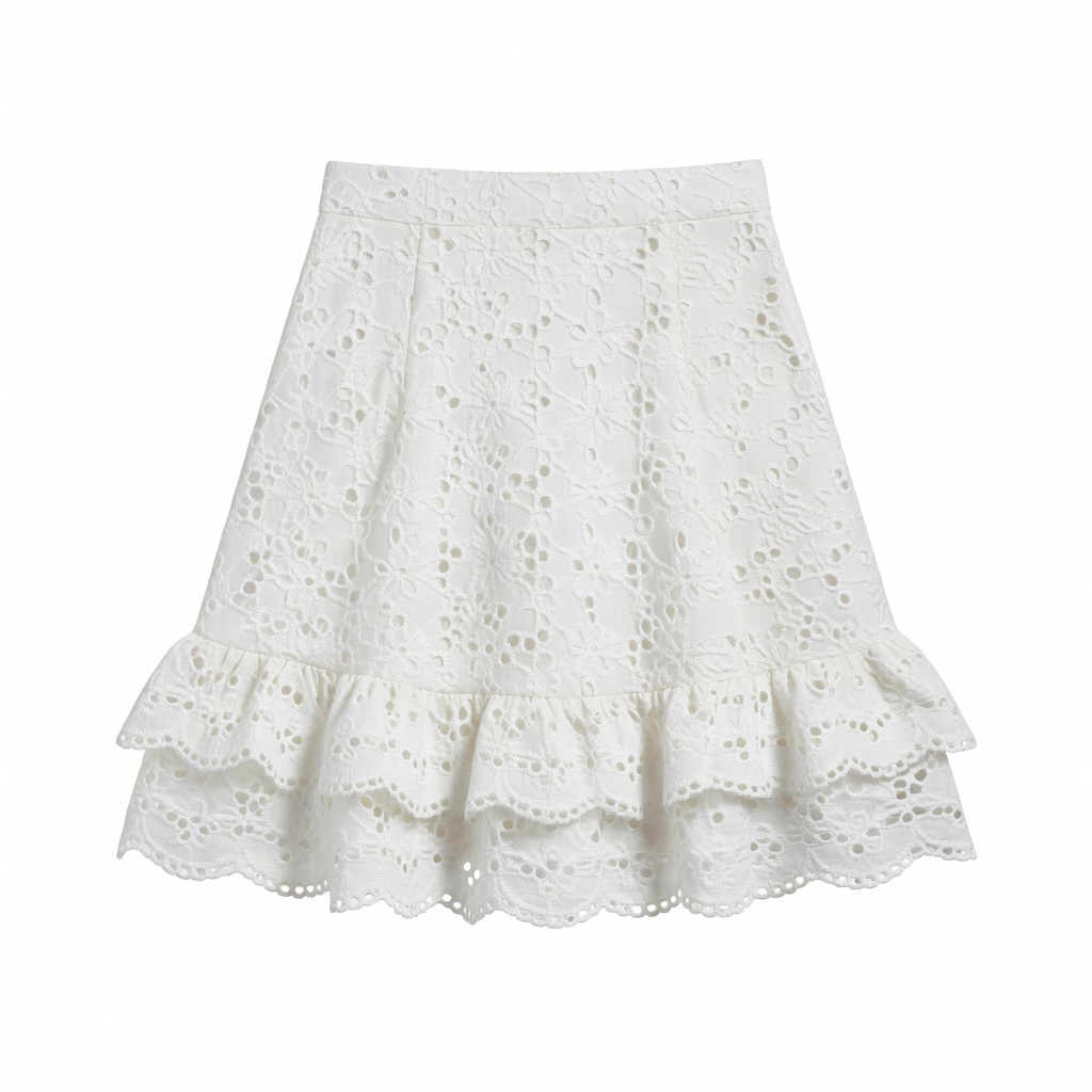 White Eyelet Lace Mini Skirt