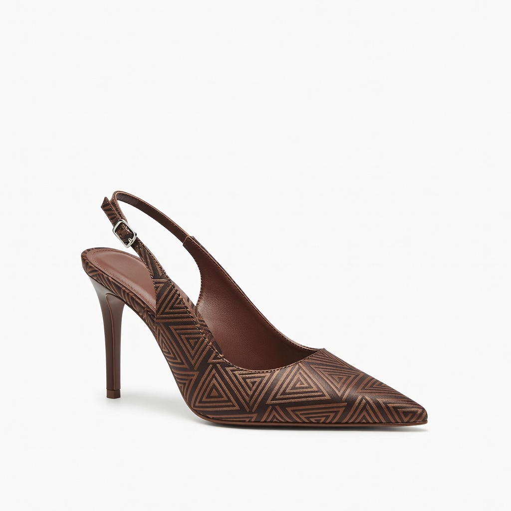 Brown Patterned Slingback Heels