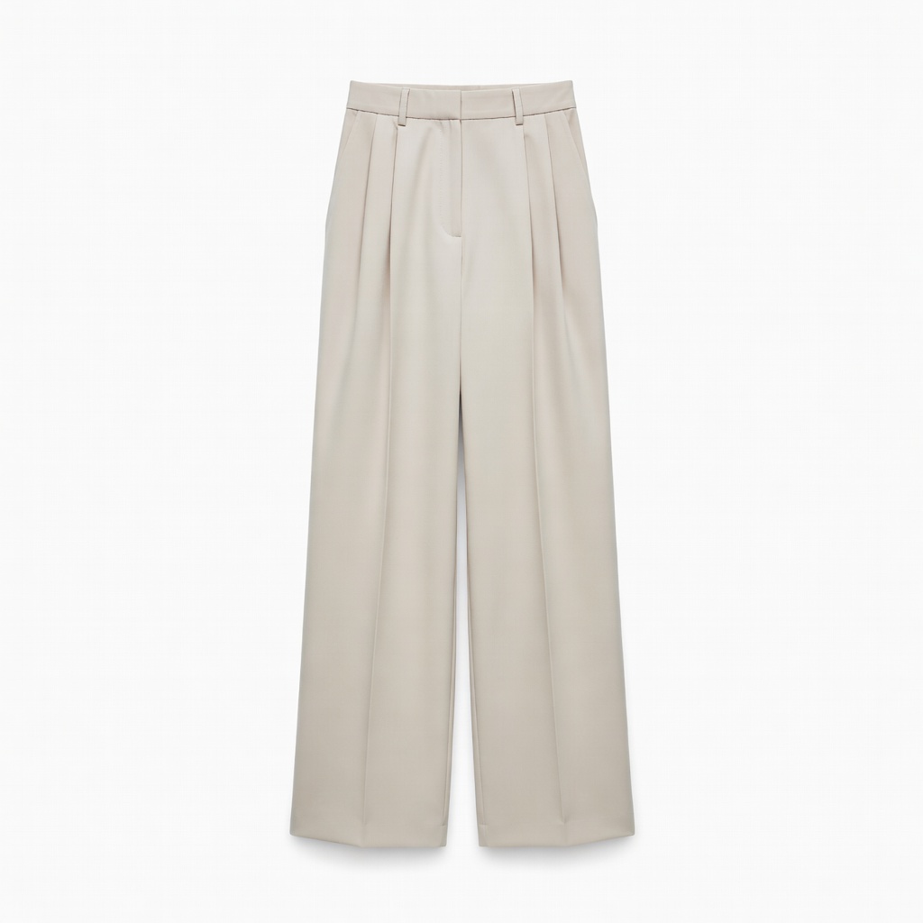 Beige Wide-Leg Trousers