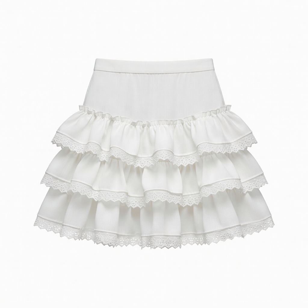 Mini-jupe blanche à volants superposés
