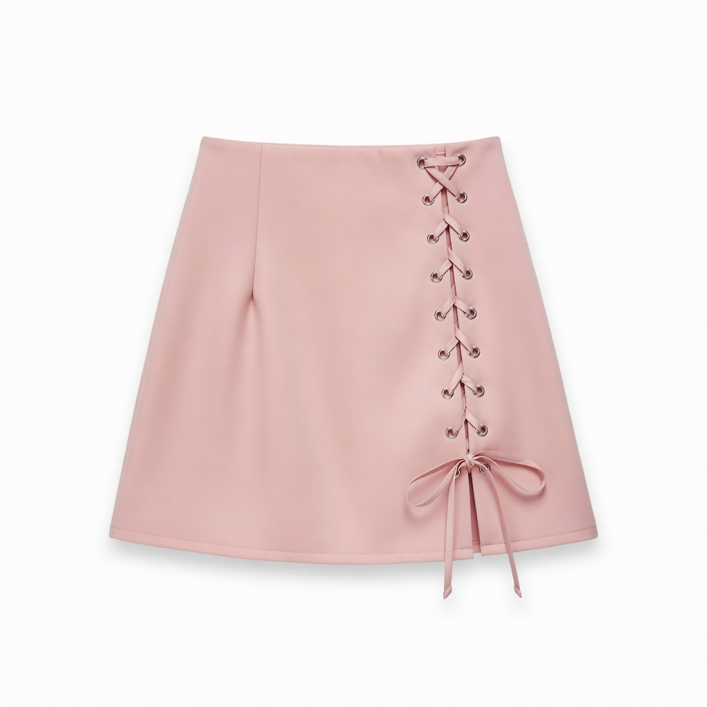 Blush Pink Lace-Up Mini Skirt