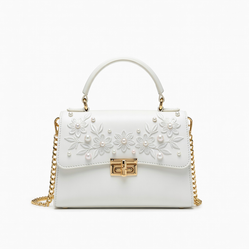 White Embellished Structured Bag