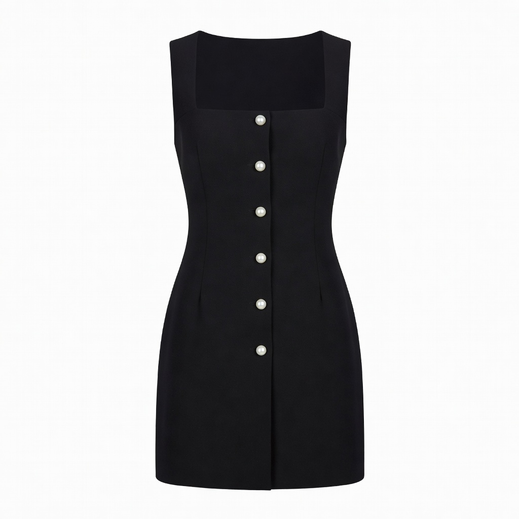 Black Button-Front Mini Dress