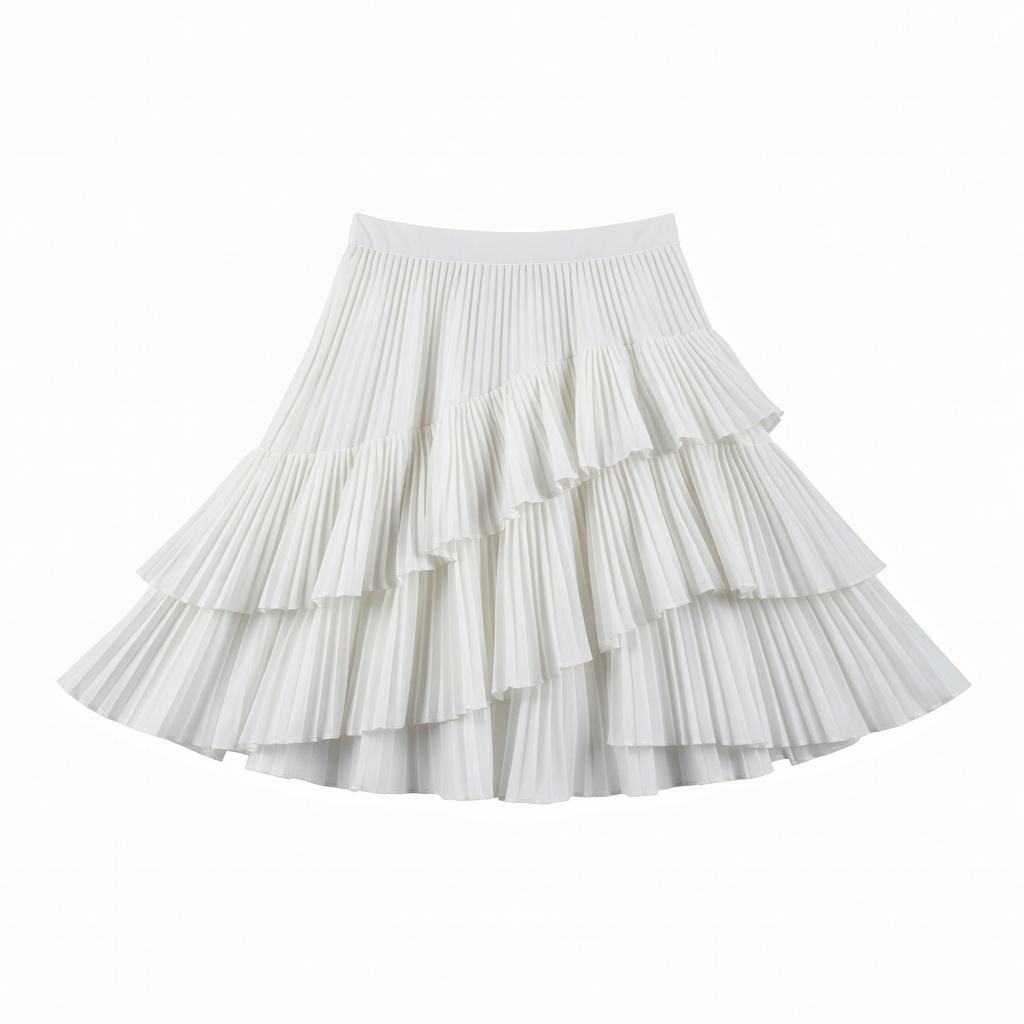 White Tiered Pleated Mini Skirt