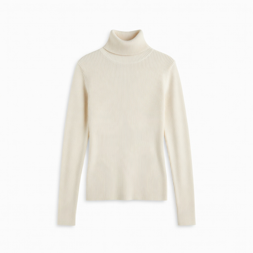 Cream Ribbed Turtleneck Sweater