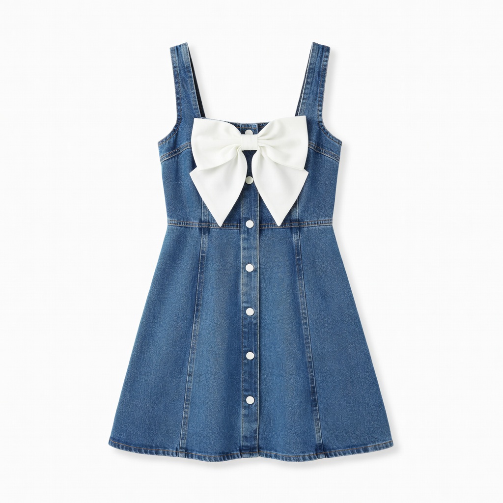 Blue Denim Mini Dress with Oversized Bow