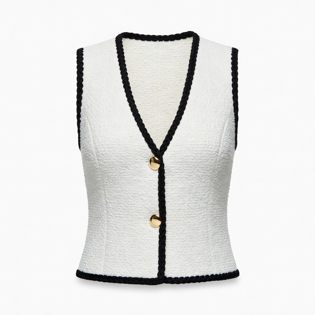 White Knit Vest with Black Trim
