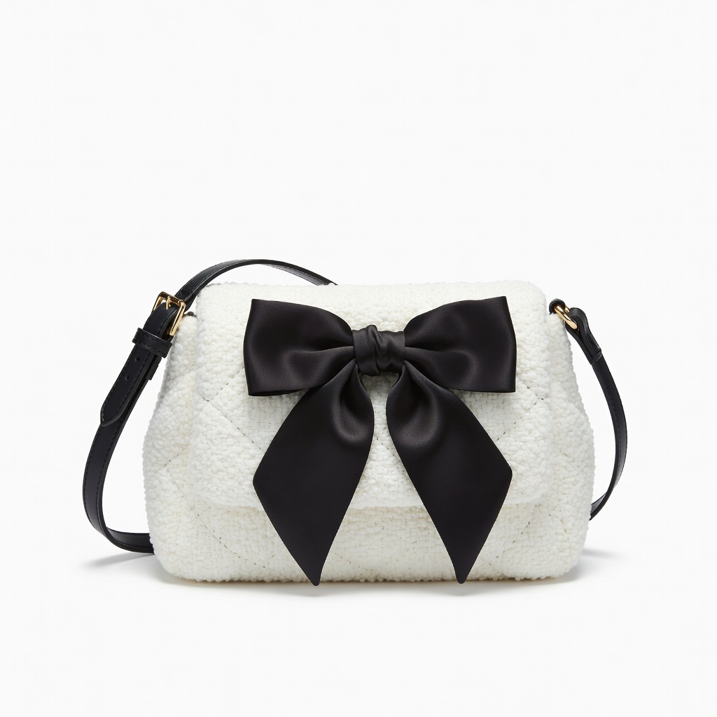 Borsa bianca texturizzata con fiocco