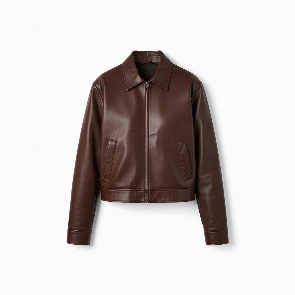 Cropped Chocolate Brown Leather Jacket