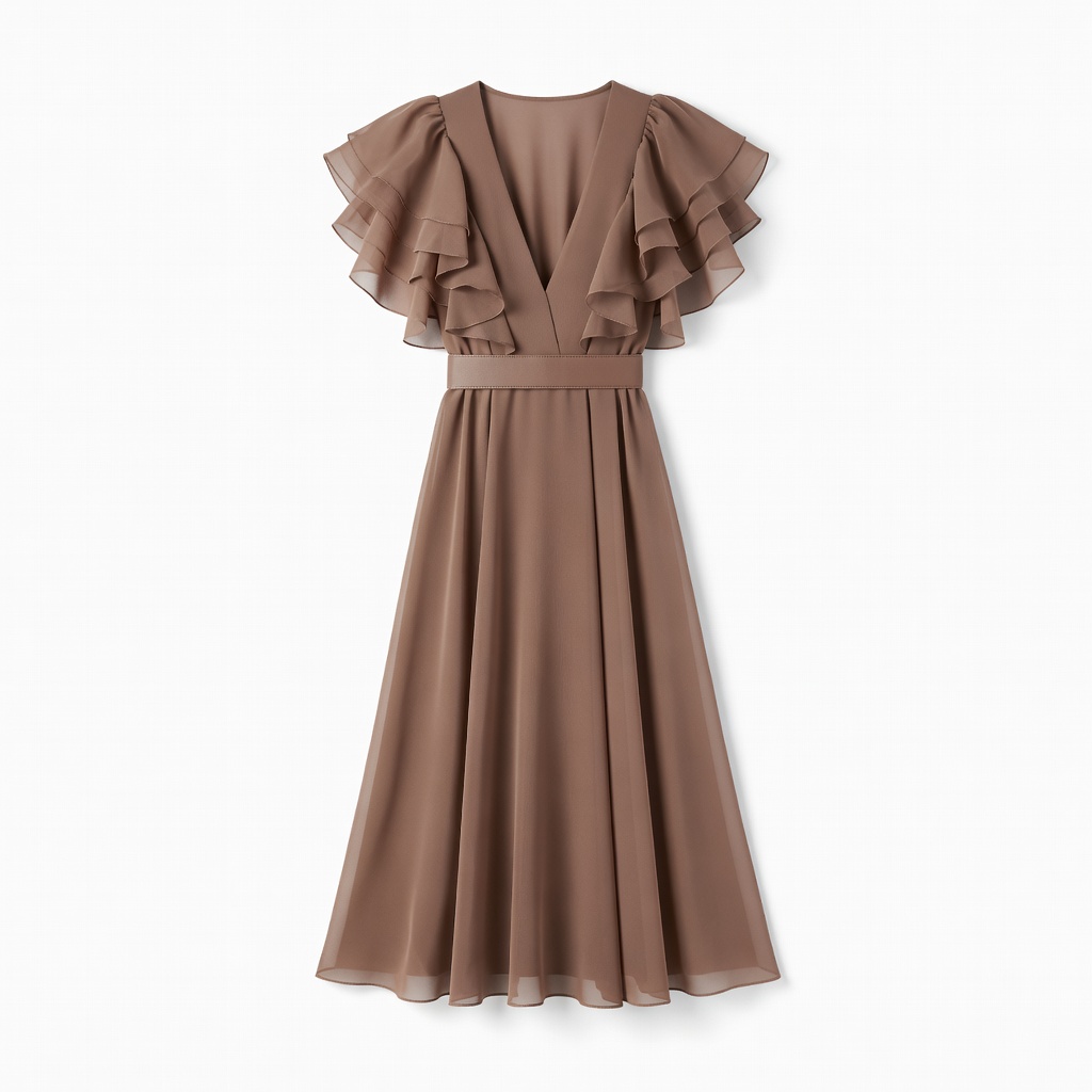 Flowy Mocha Chiffon Midi Dress