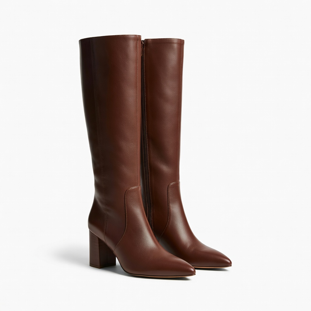 Chocolate Brown Knee-High Heeled Boots