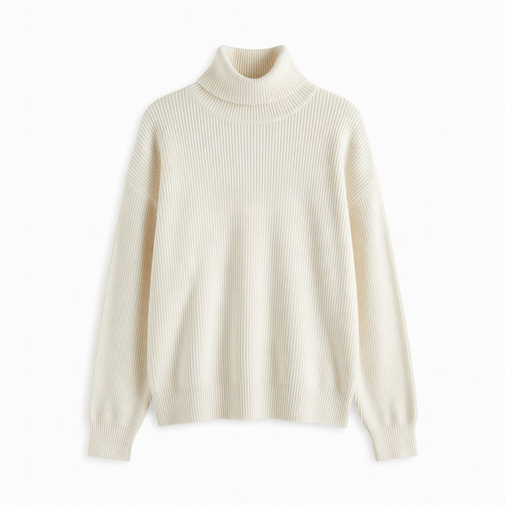 Cream Ribbed Turtleneck Sweater