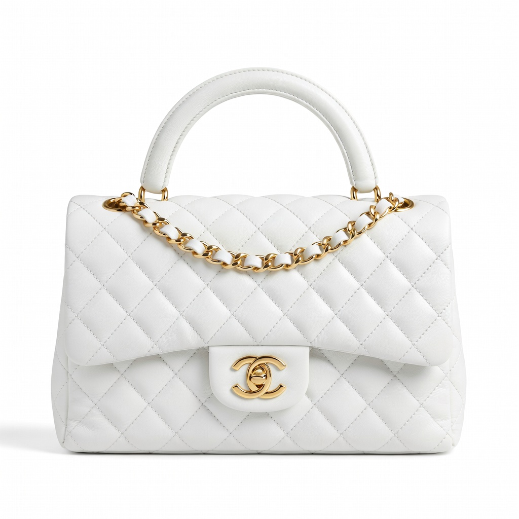 Weiße gesteppte Kettenhandtasche