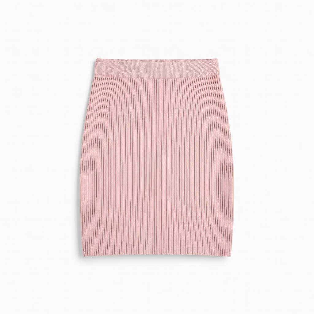 Pink Ribbed Knit Mini Skirt