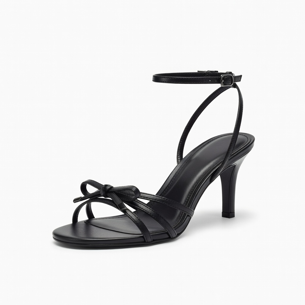Black Bow Heeled Sandals