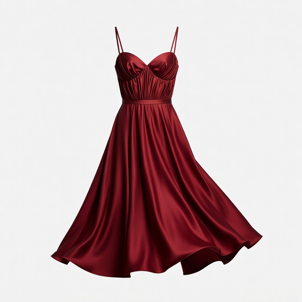 버건디 미디 드레스