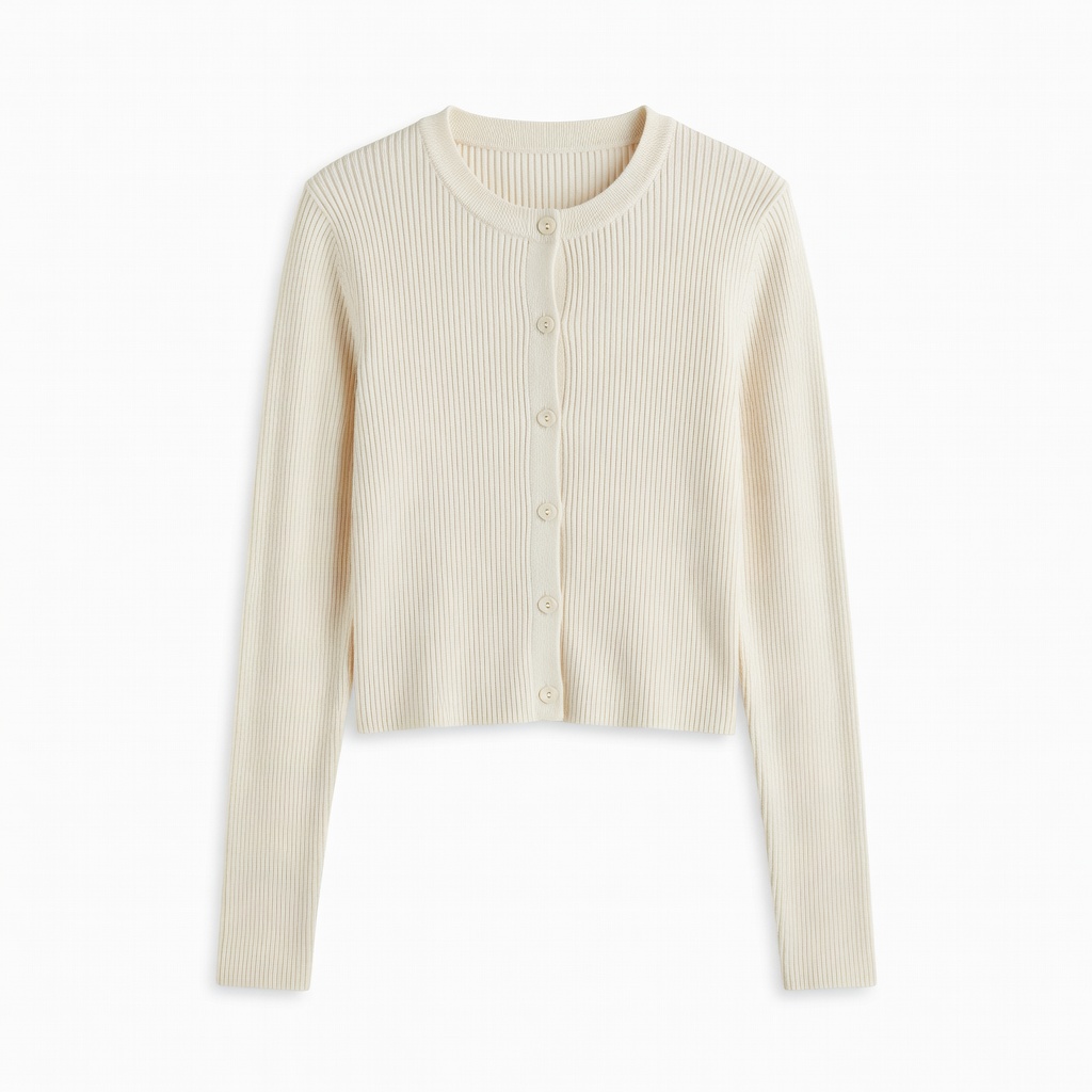 Creme gerippter Strickcardigan