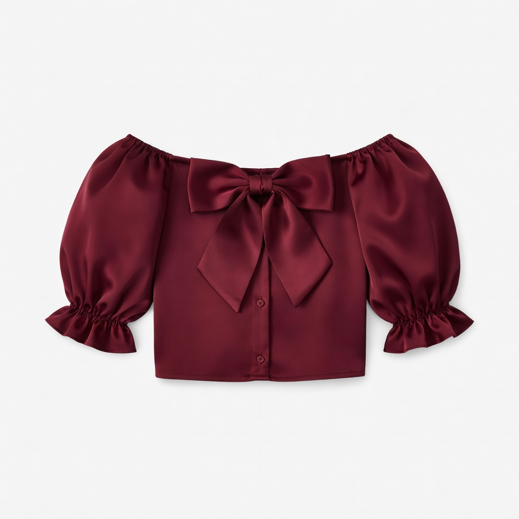 Burgundy Off-Shoulder Bow Blouse