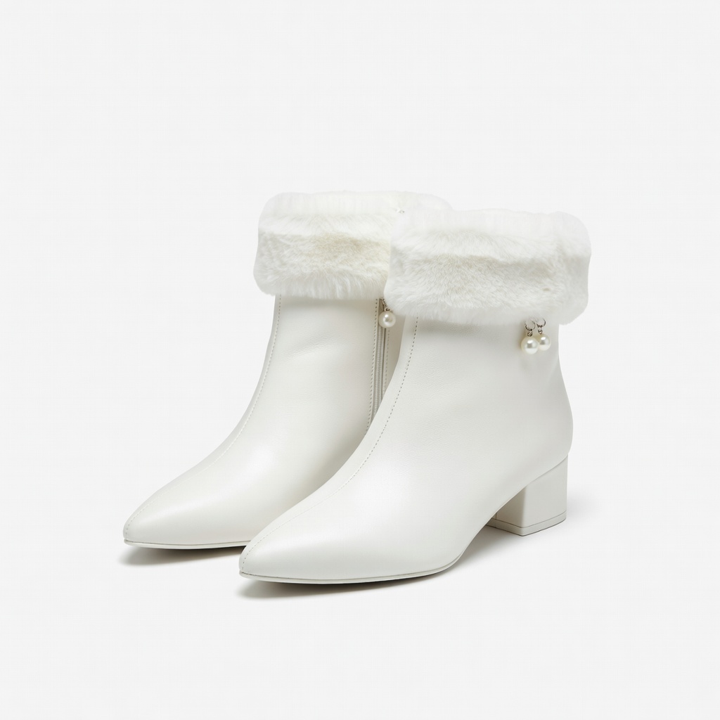 White Fur Cuff Ankle Boots