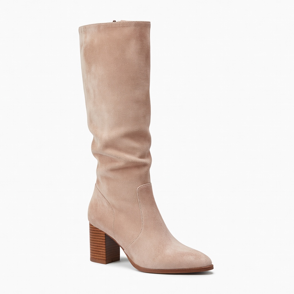 Slouchy Suede Light Pink Knee Boots