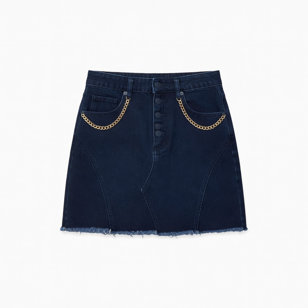 Minifalda denim azul con detalles de cadena