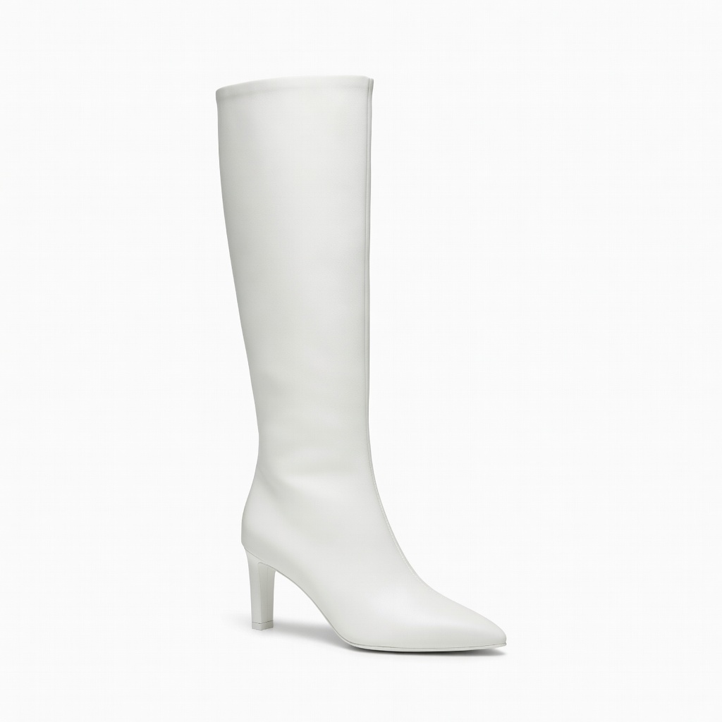 White Knee-High Heeled Boots