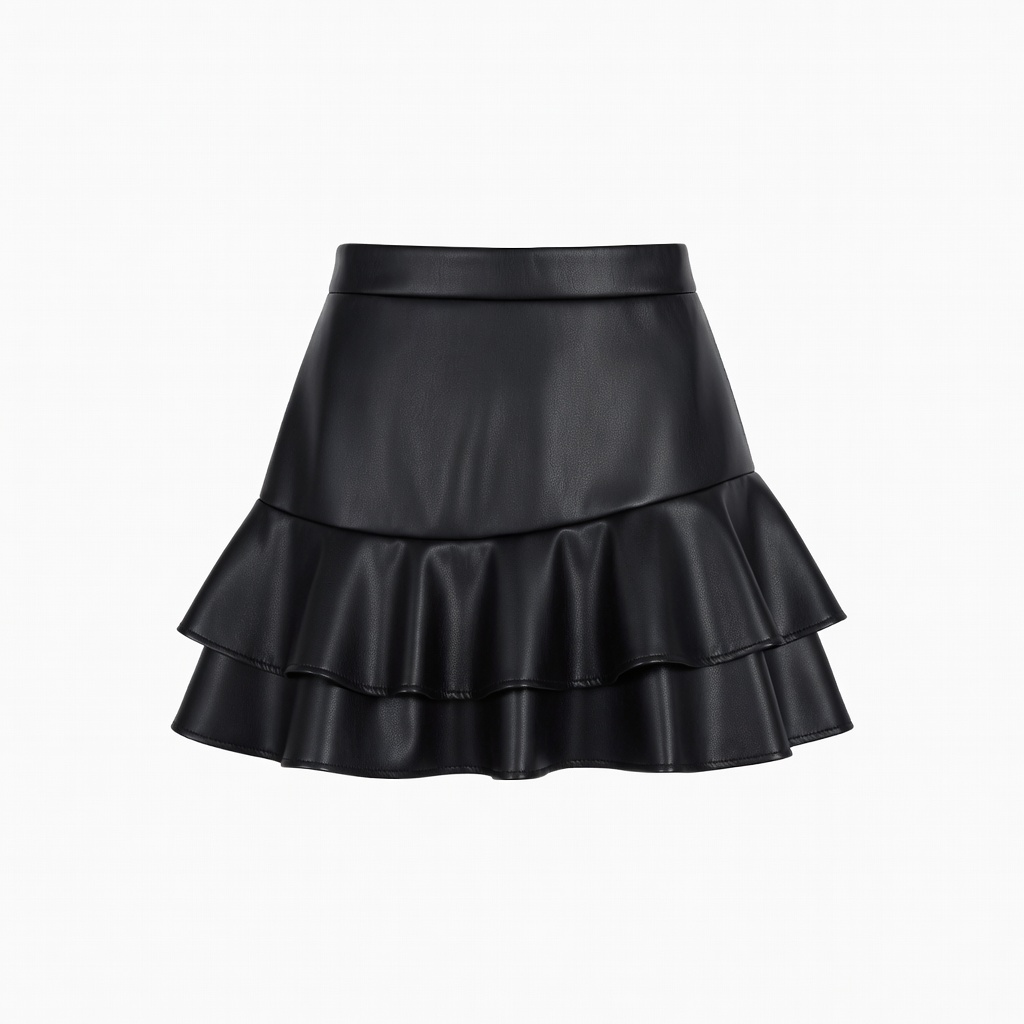 Ruffled Faux Leather Mini Skirt