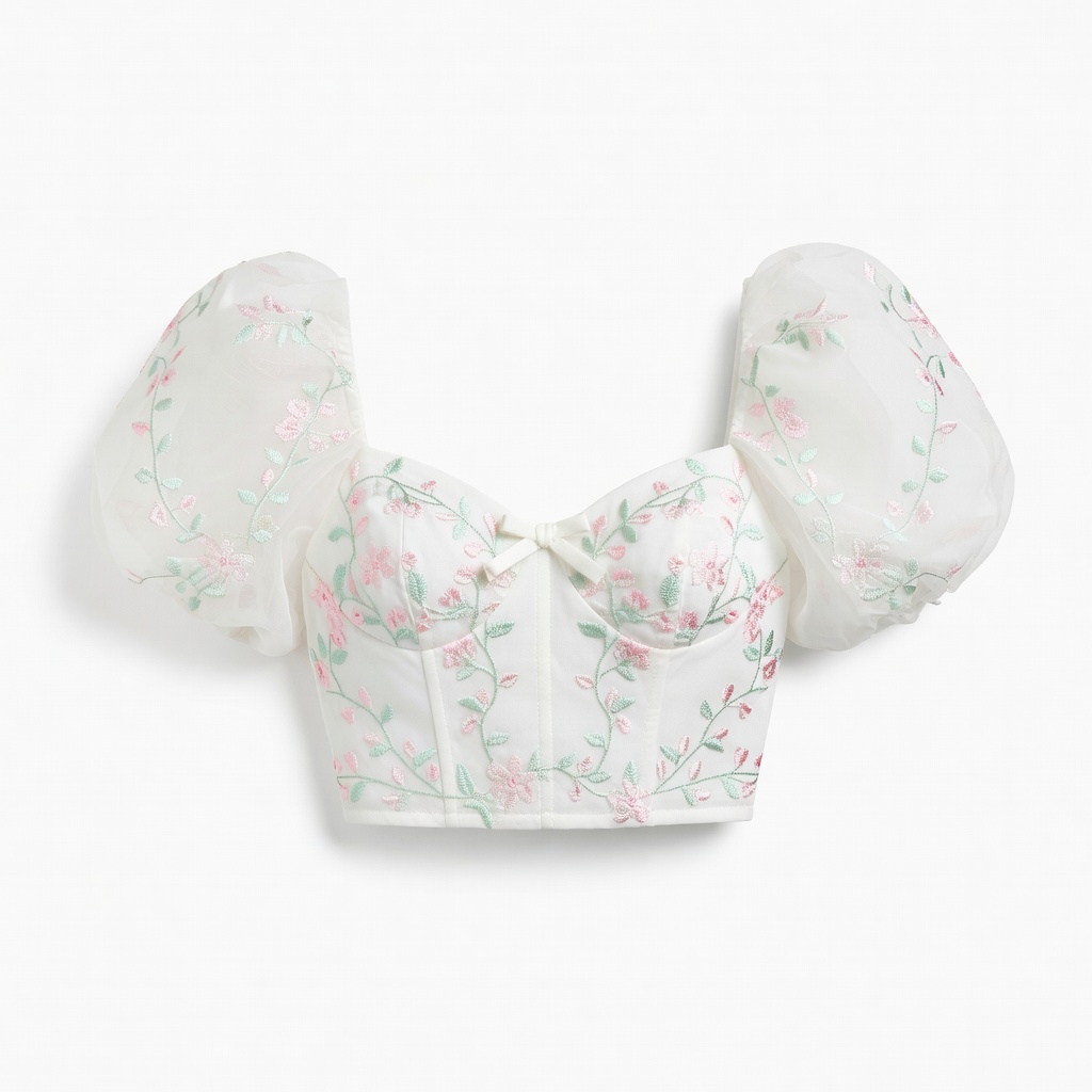 Floral Puff Sleeve Corset Top
