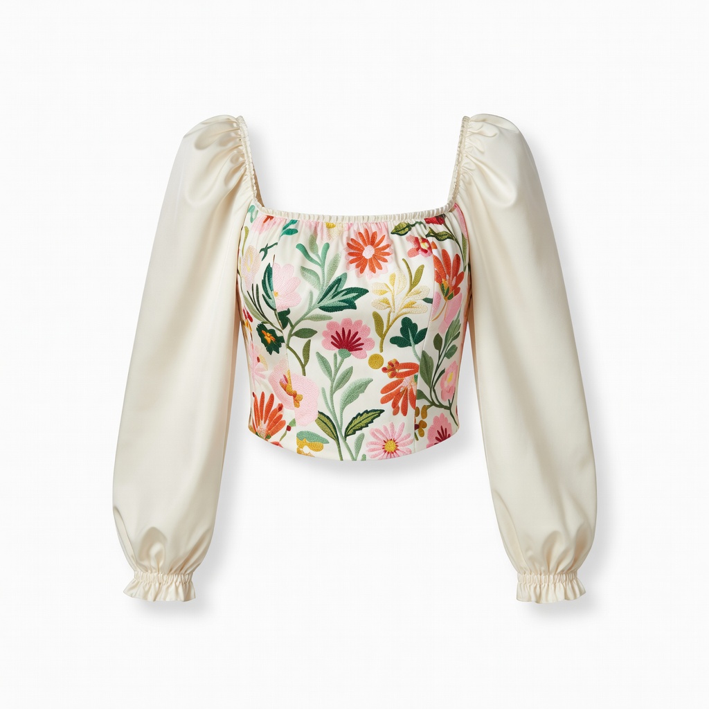 Blusa corsetto floreale con maniche a sbuffo