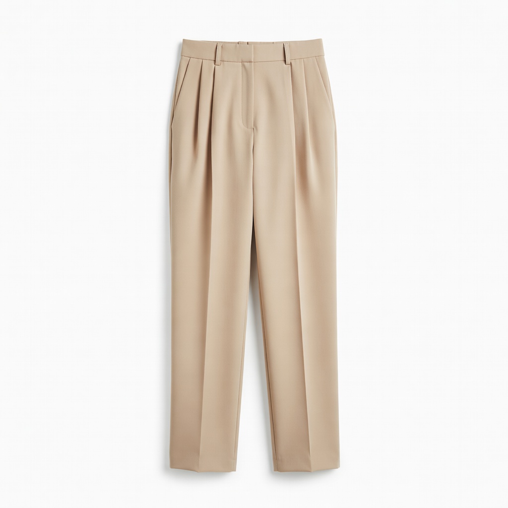Beige High-Waisted Tailored Trousers