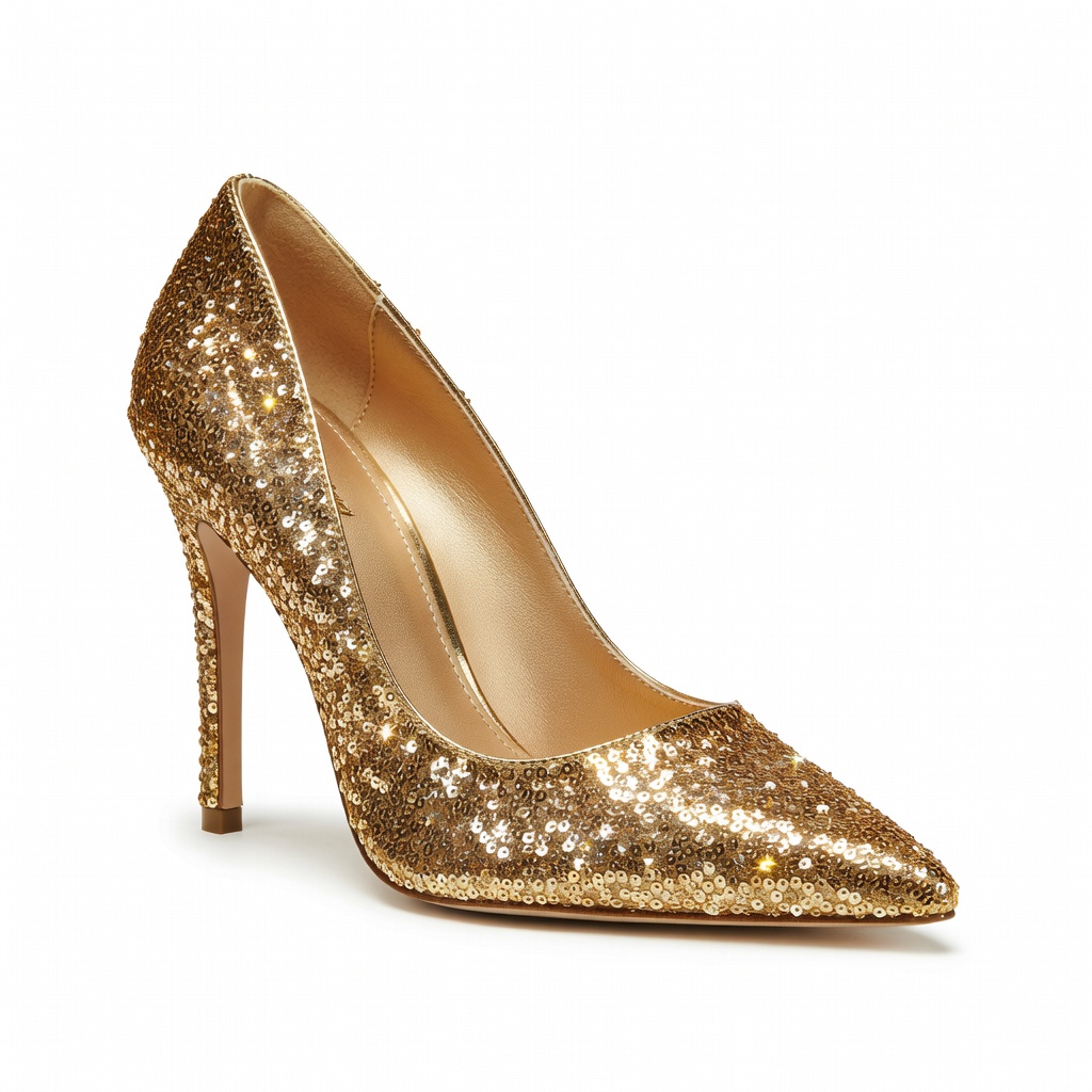 Stilettos com lantejoulas douradas