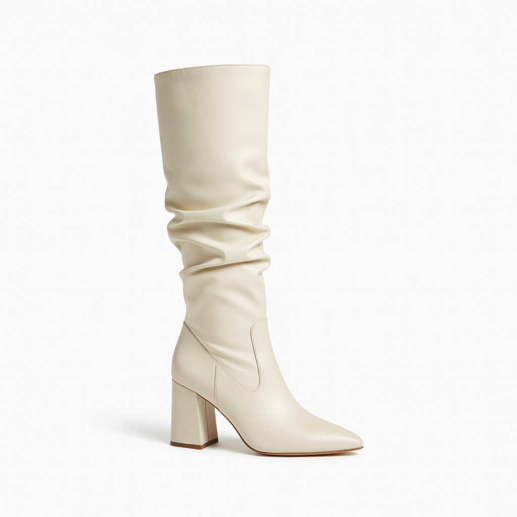 Kniehohe Stiefel in Creme