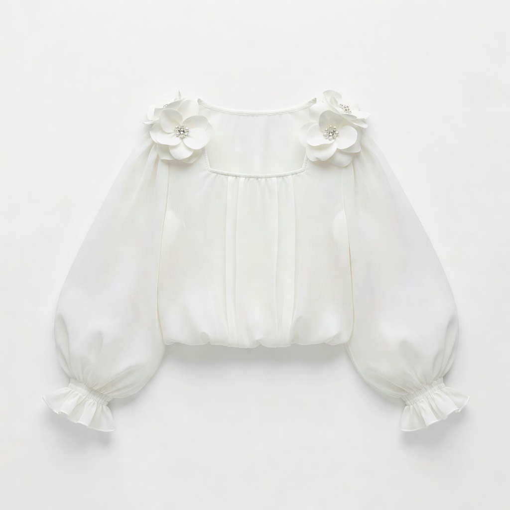 White Floral Embellished Blouse