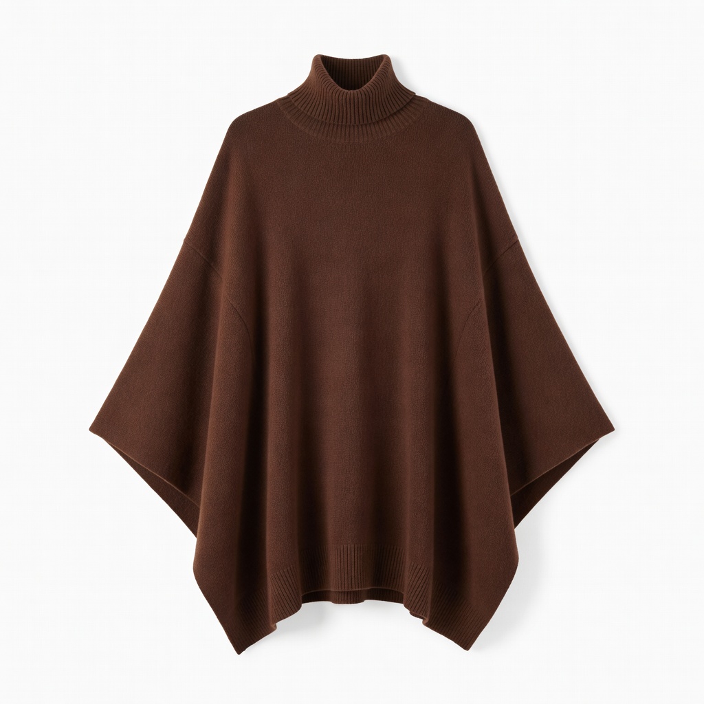 Pull poncho à col roulé marron