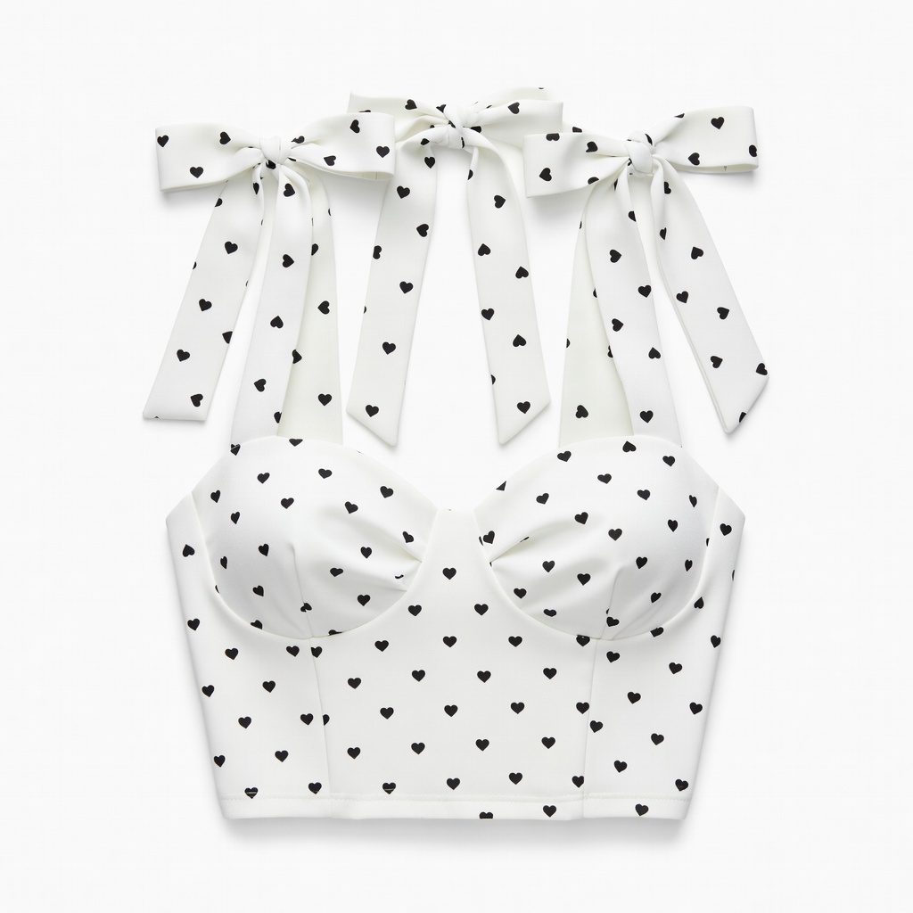 White Heart Print Halter Top