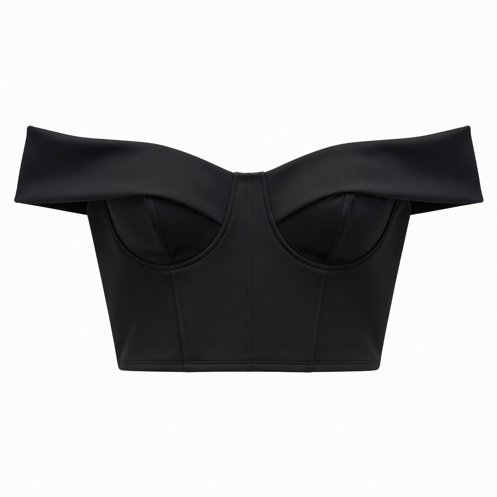 Schwarzes schulterfreies Crop-Top