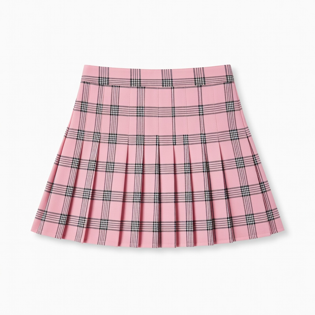 Pink Plaid Pleated Skirt