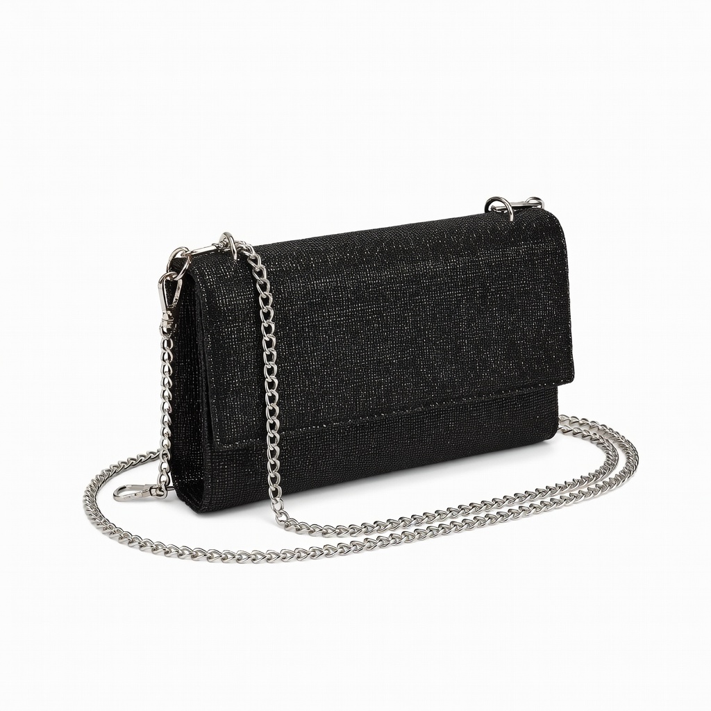 Schwarze Texturierte Kettenclutch
