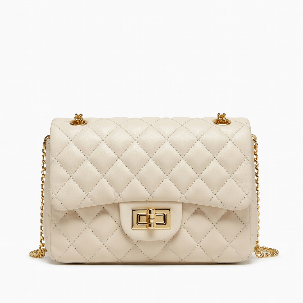 Gesteppte Creme-Handtasche