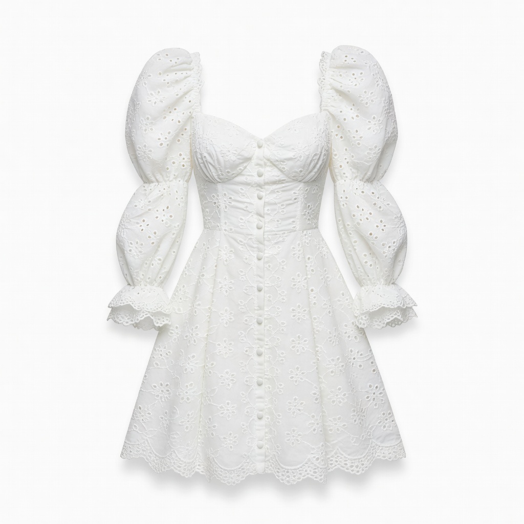 화이트 아이렛 레이스 미니 원피스
