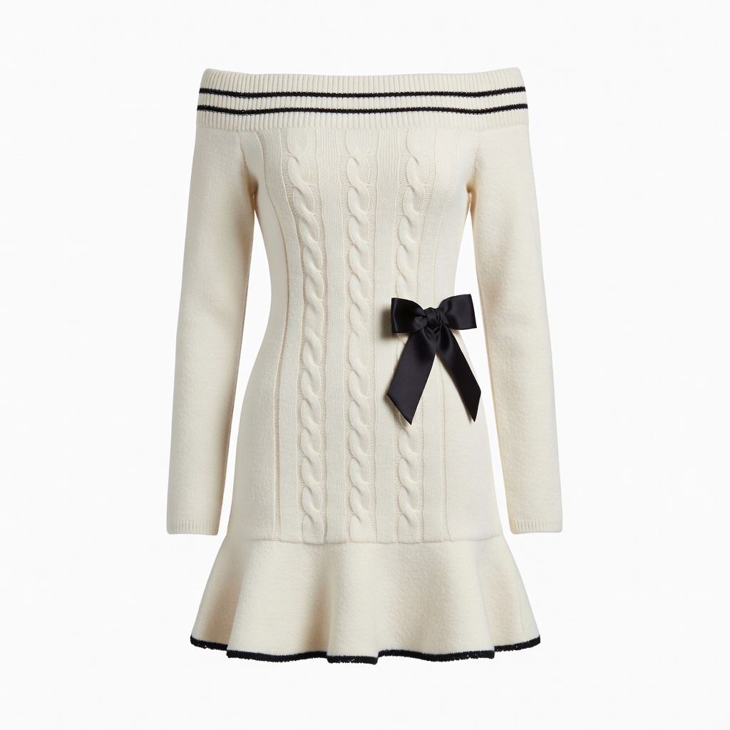 Minikleid mit offenen Schultern und Zopfmuster