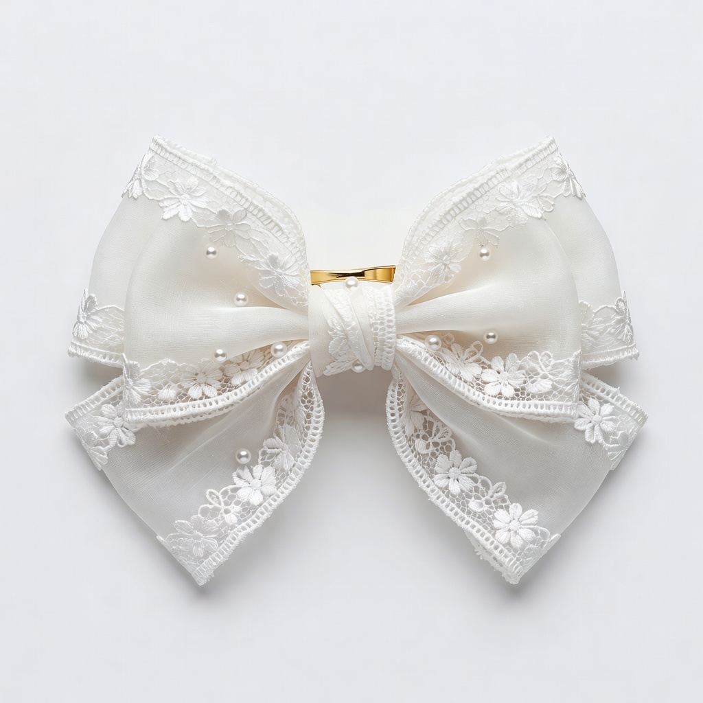 Nœud en dentelle blanche pour cheveux