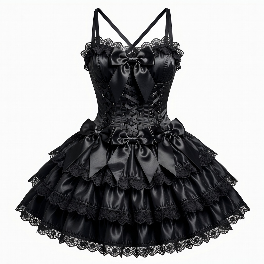 Black Lolita Corset Ruffle Mini Dress
