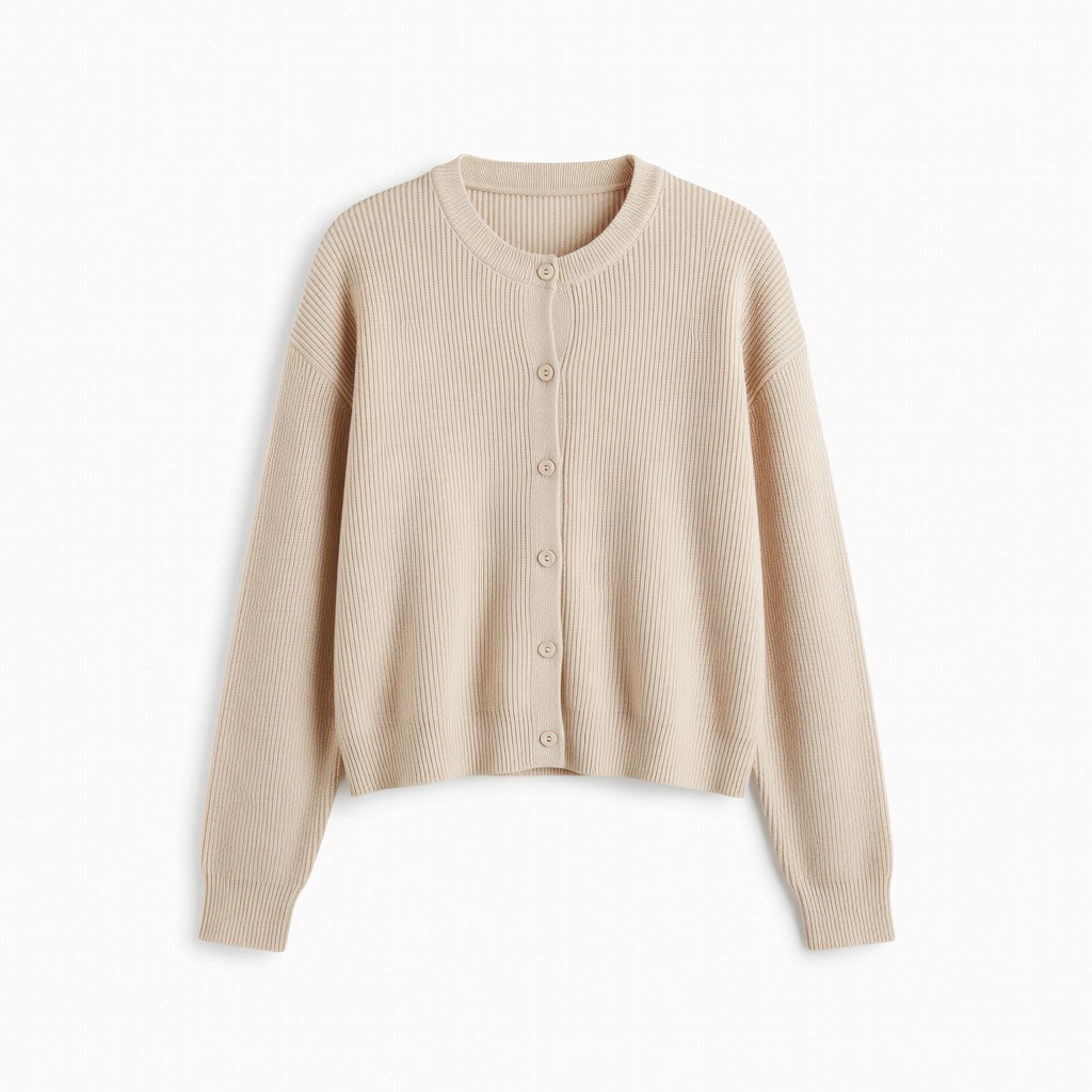 Beige Ribbed Cardigan