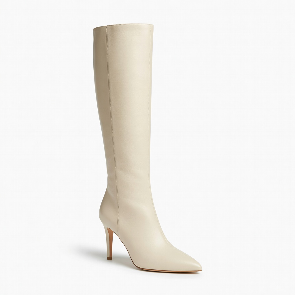 Cremefarbene kniehohe Stiefel