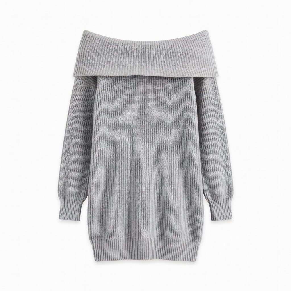 Heather-graues Off-Shoulder Mini-Strickkleid