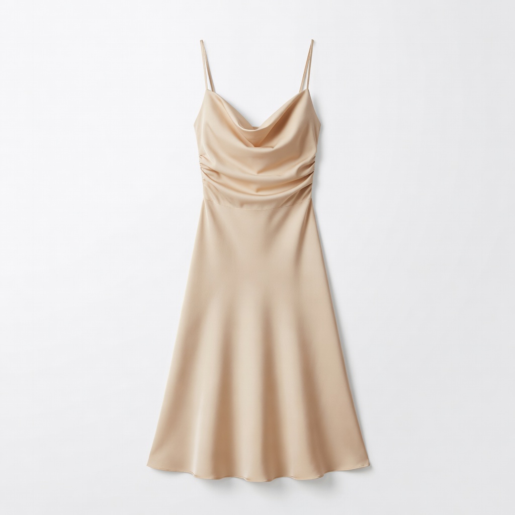 새틴 슬립 미디 드레스