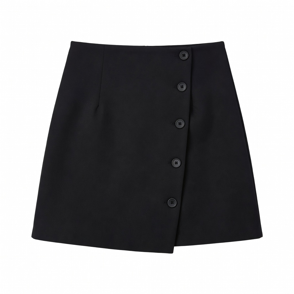 Black Button-Front Mini Skirt