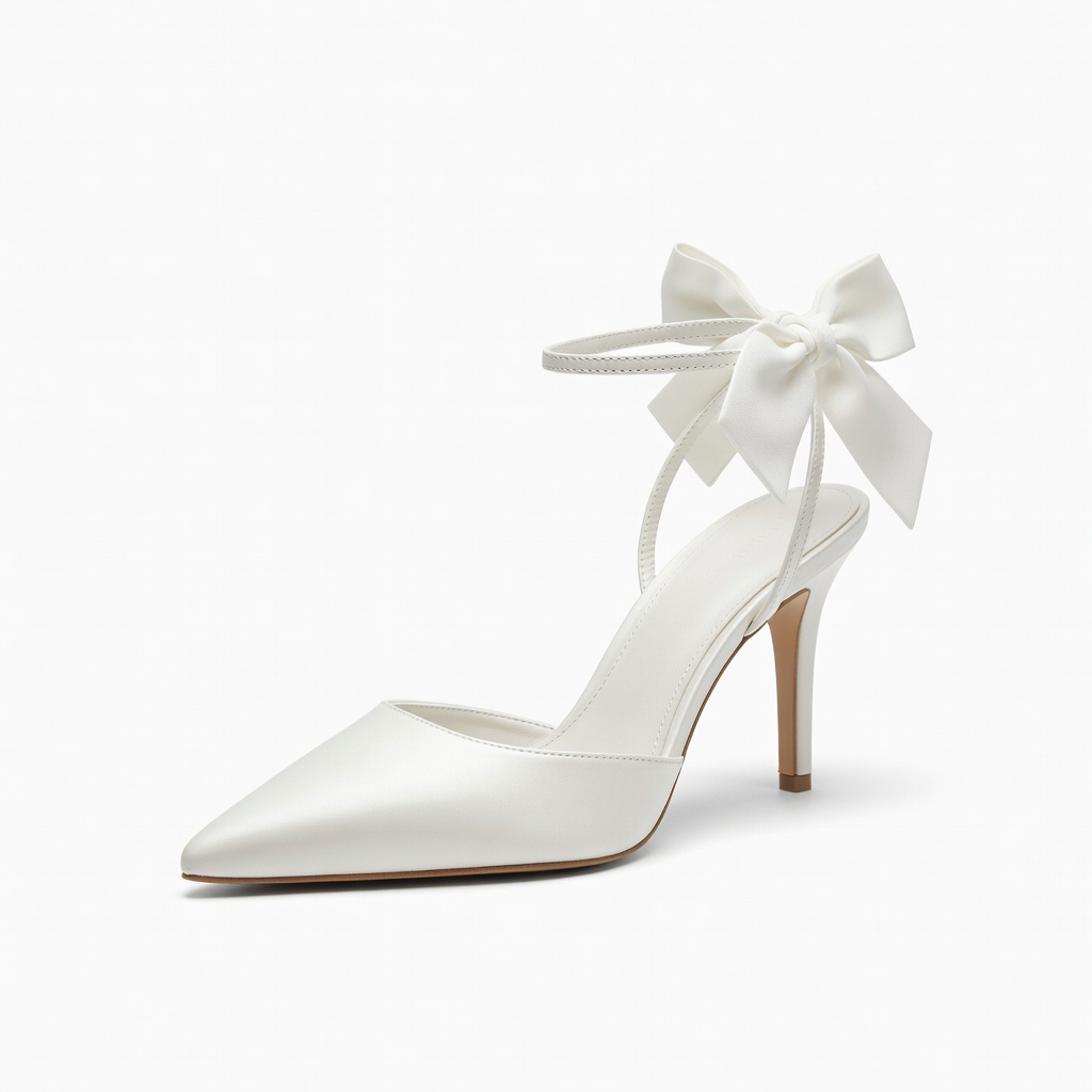 White Bow Pointed Toe Heels