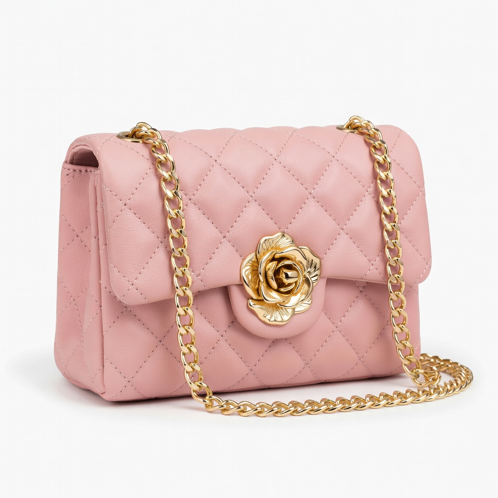Bolso acolchado rosa con correa de cadena